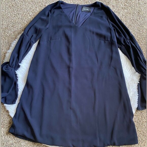 Do+Be Long Bell Sleeve Dress Blue Vneck Womens Size Small - Picture 4 of 6